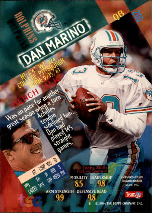 1994 Stadium Club Football "Main Set" Cards #1 to #250 Rookies and Veterans - Picture 397 of 497
