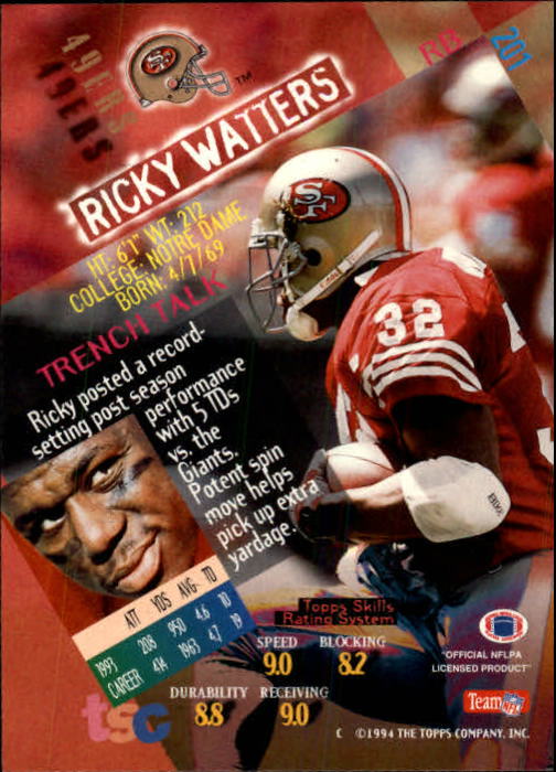 1994 Stadium Club Football "Main Set" Cards #1 to #250 Rookies and Veterans - Picture 399 of 497