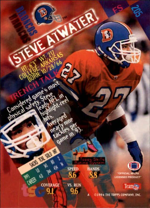 1994 Stadium Club Football "Main Set" Cards #1 to #250 Rookies and Veterans - Picture 407 of 497