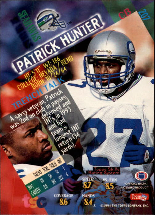 1994 Stadium Club Football "Main Set" Cards #1 to #250 Rookies and Veterans - Picture 411 of 497