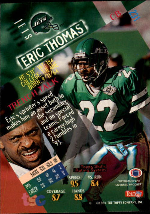 1994 Stadium Club Football "Main Set" Cards #1 to #250 Rookies and Veterans - Picture 459 of 497