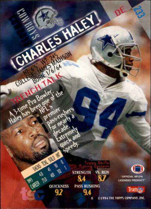 1994 Stadium Club Football "Main Set" Cards #1 to #250 Rookies and Veterans - Picture 463 of 497
