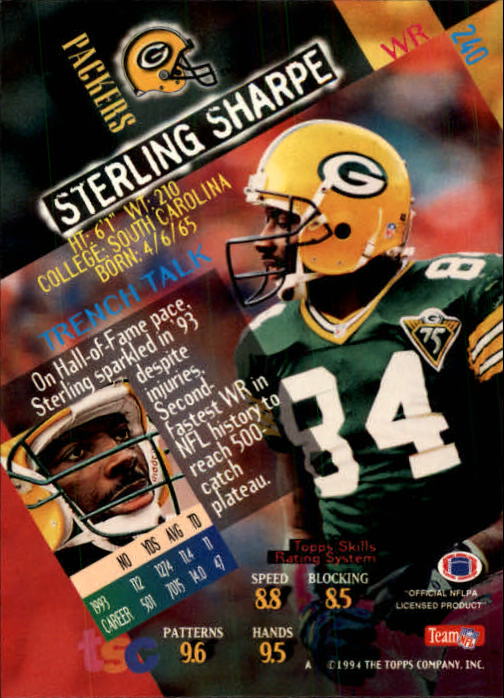 1994 Stadium Club Football "Main Set" Cards #1 to #250 Rookies and Veterans - Picture 477 of 497