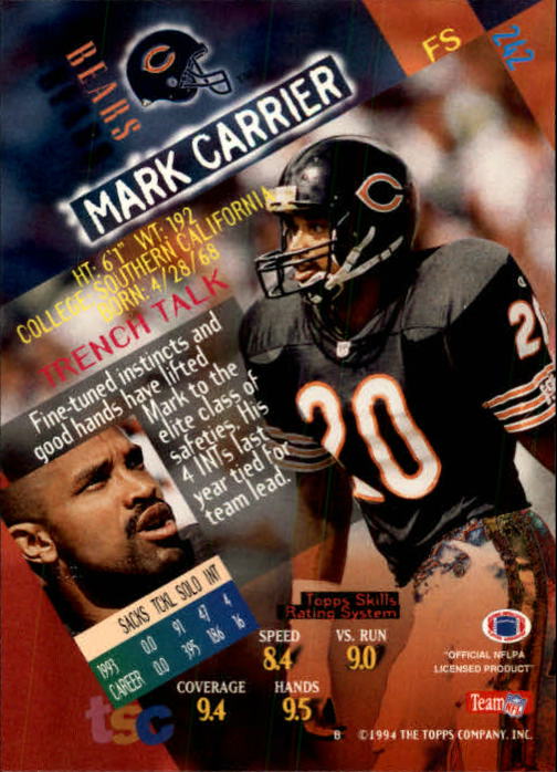 1994 Stadium Club Football "Main Set" Cards #1 to #250 Rookies and Veterans - Picture 481 of 497