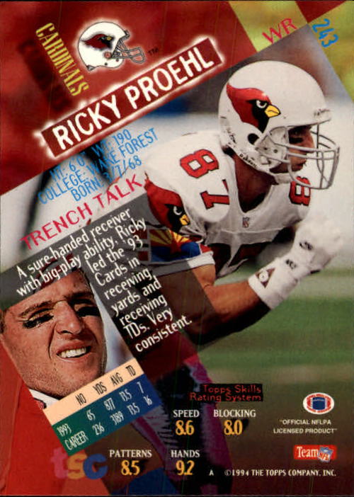 1994 Stadium Club Football "Main Set" Cards #1 to #250 Rookies and Veterans - Picture 483 of 497
