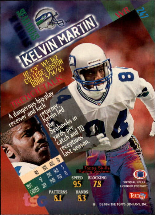 1994 Stadium Club Football "Main Set" Cards #1 to #250 Rookies and Veterans - Picture 491 of 497