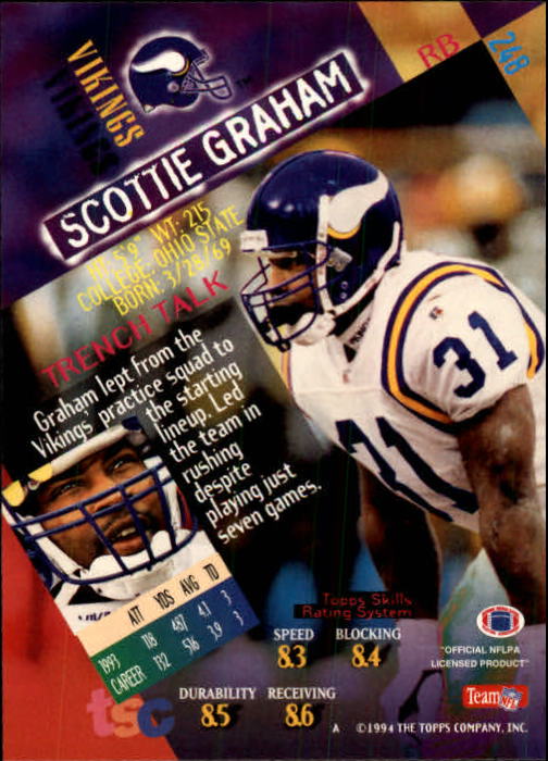 1994 Stadium Club Football "Main Set" Cards #1 to #250 Rookies and Veterans - Picture 493 of 497