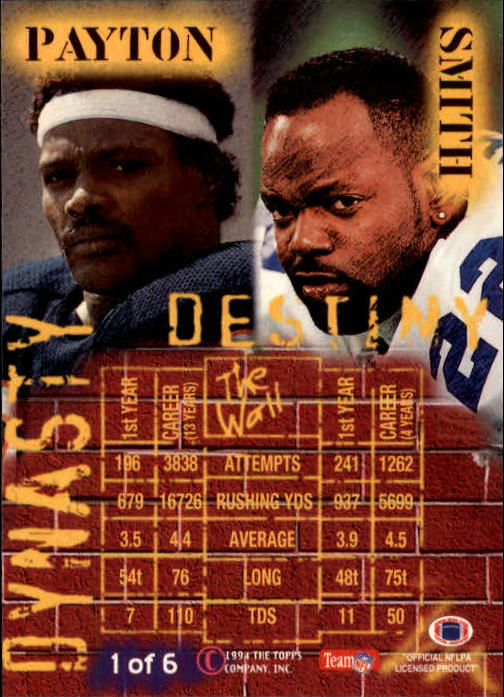 Tarjetas de inserción de ""Dinastía y destino"" del Stadium Club de fútbol americano 1994 - Imagen 3 de 13