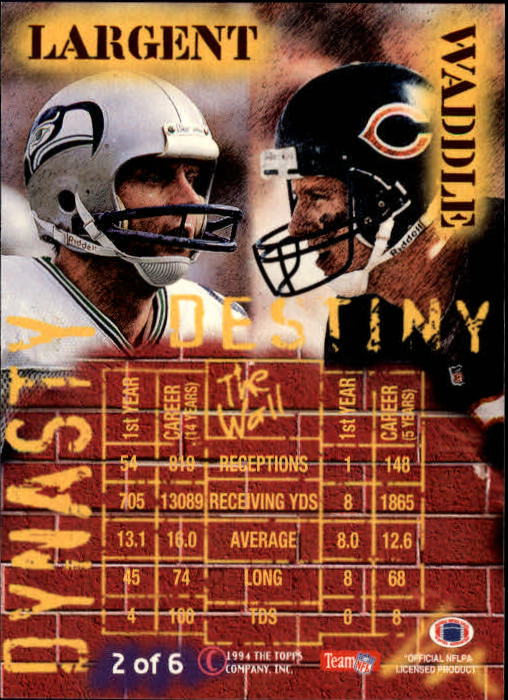 Tarjetas de inserción de ""Dinastía y destino"" del Stadium Club de fútbol americano 1994 - Imagen 5 de 13