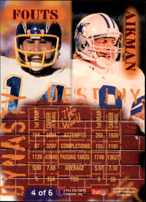 Tarjetas de inserción de ""Dinastía y destino"" del Stadium Club de fútbol americano 1994 - Imagen 9 de 13