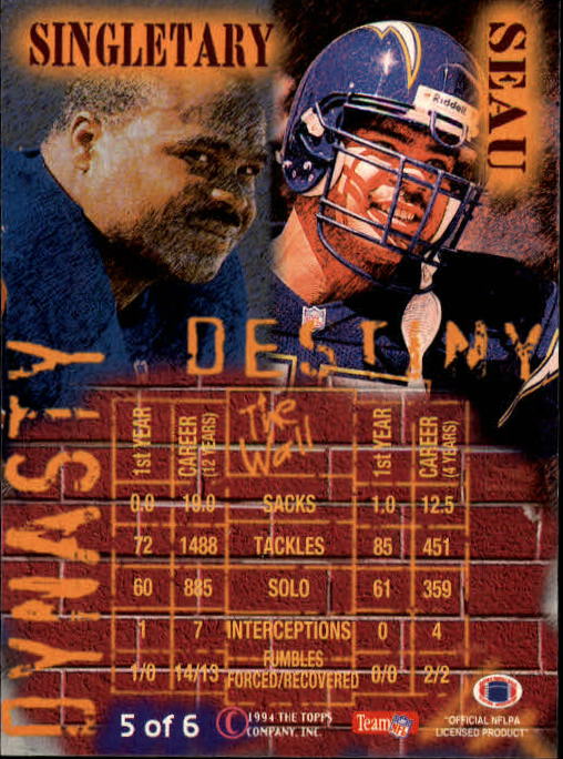 Tarjetas de inserción de ""Dinastía y destino"" del Stadium Club de fútbol americano 1994 - Imagen 11 de 13