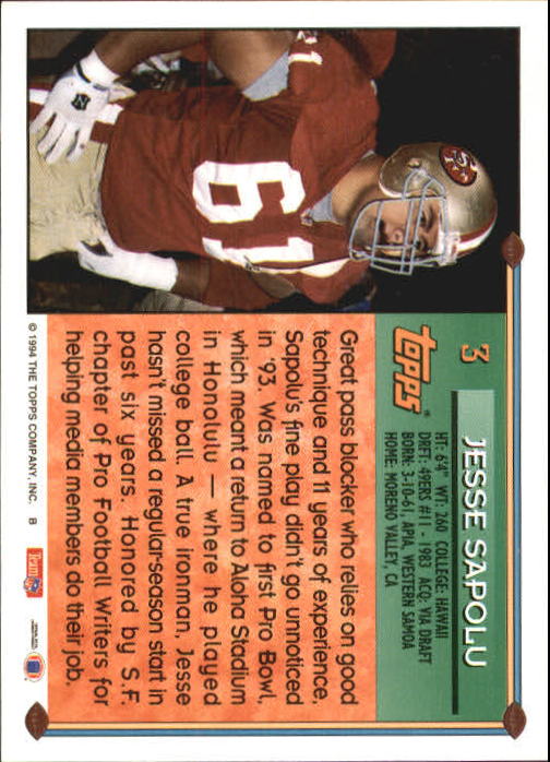 1991 Topps Stadium Club Jesse Sapolu #256