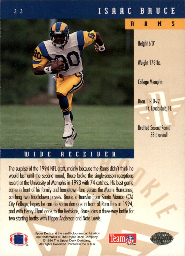 1994 Upper Deck Football "Main Set" Cards #1 to #200 Rookies and Veterans - Picture 45 of 402