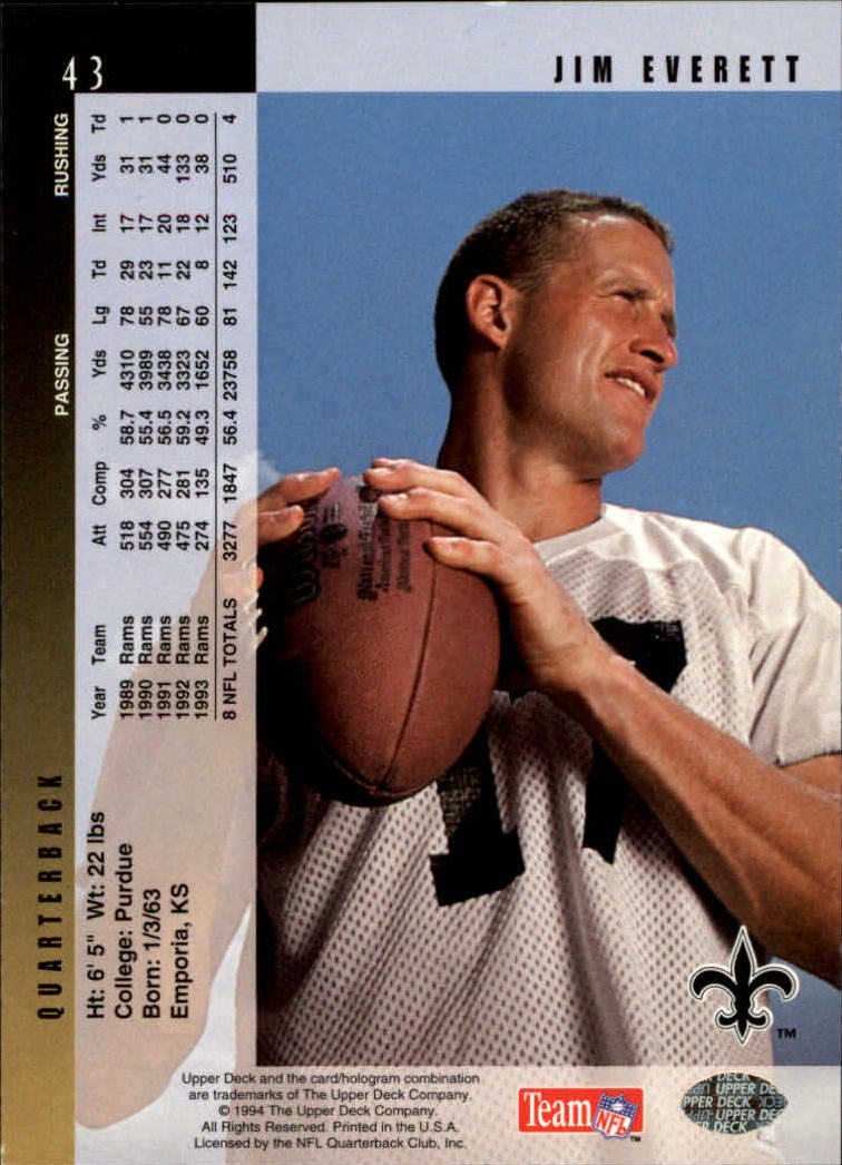 1994 Upper Deck Football "Main Set" Cards #1 to #200 Rookies and Veterans - Picture 87 of 402
