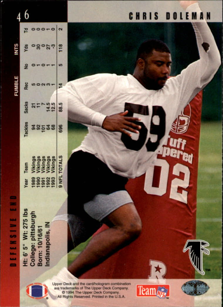 1994 Upper Deck Football "Main Set" Cards #1 to #200 Rookies and Veterans - Picture 93 of 402