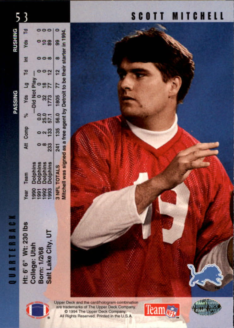 1994 Upper Deck Football "Main Set" Cards #1 to #200 Rookies and Veterans - Picture 107 of 402