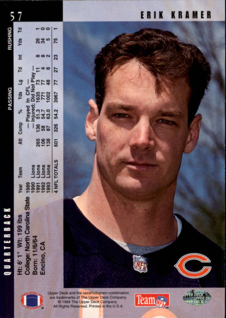 1994 Upper Deck Football "Main Set" Cards #1 to #200 Rookies and Veterans - Picture 115 of 402