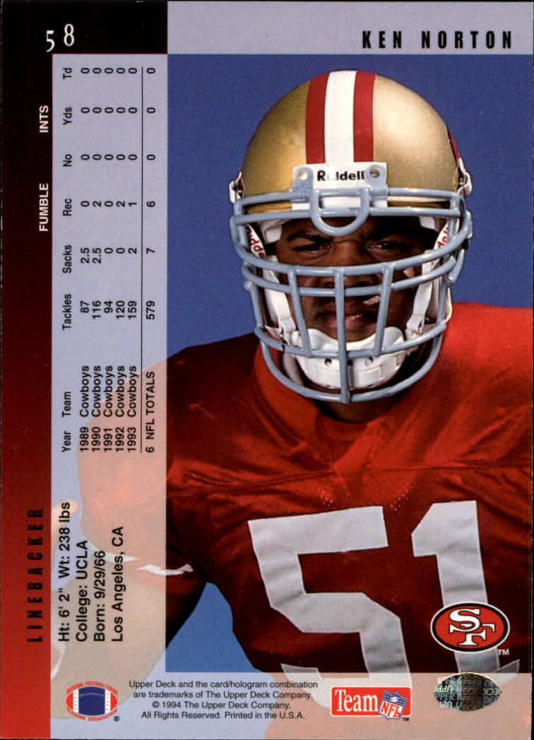 1994 Upper Deck Football "Main Set" Cards #1 to #200 Rookies and Veterans - Picture 117 of 402