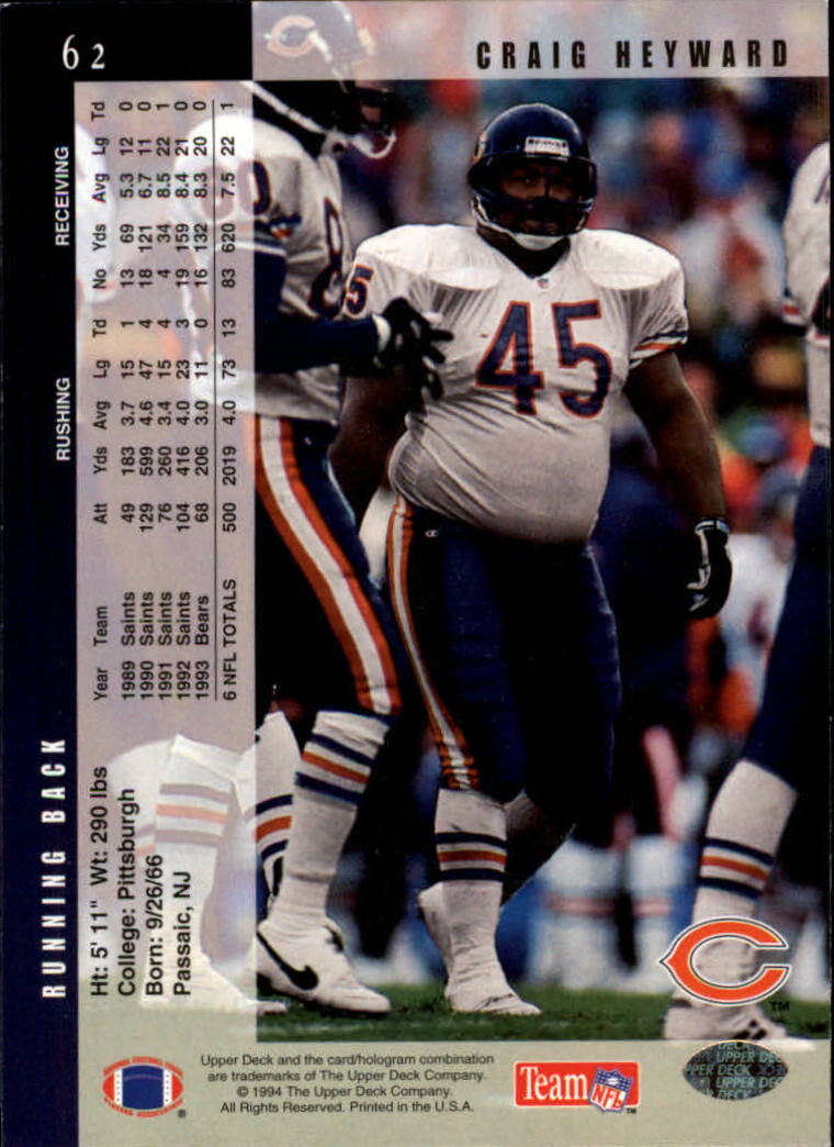 1994 Upper Deck Football "Main Set" Cards #1 to #200 Rookies and Veterans - Picture 125 of 402