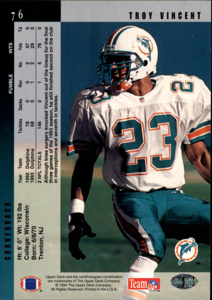 1994 Upper Deck Football "Main Set" Cards #1 to #200 Rookies and Veterans - Picture 153 of 402