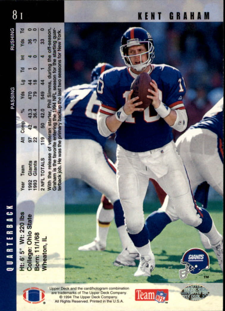 1994 Upper Deck Football "Main Set" Cards #1 to #200 Rookies and Veterans - Picture 163 of 402