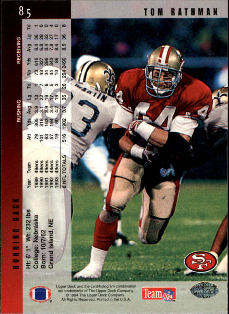 1994 Upper Deck Football "Main Set" Cards #1 to #200 Rookies and Veterans - Picture 171 of 402