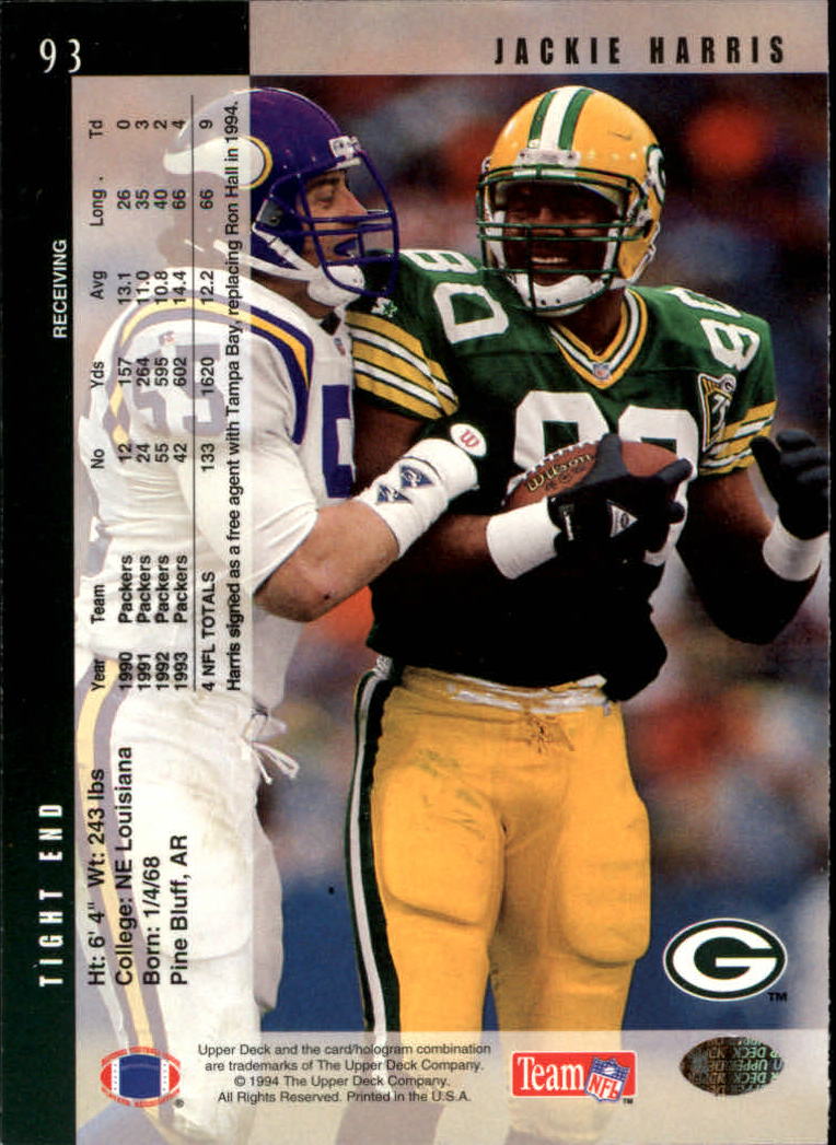 1994 Upper Deck Football "Main Set" Cards #1 to #200 Rookies and Veterans - Picture 187 of 402
