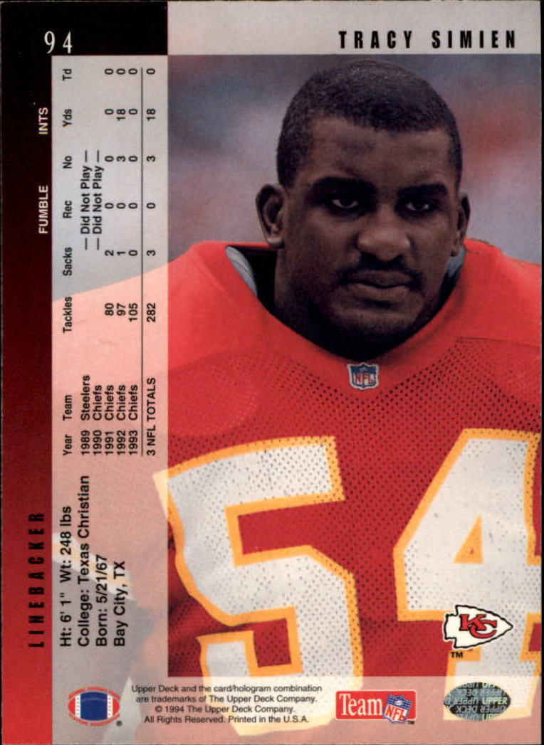 1994 Upper Deck Football "Main Set" Cards #1 to #200 Rookies and Veterans - Picture 189 of 402