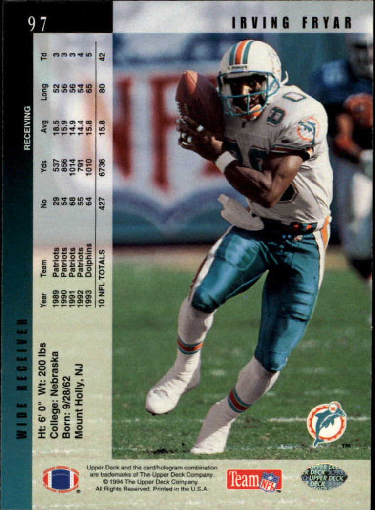 1994 Upper Deck Football "Main Set" Cards #1 to #200 Rookies and Veterans - Picture 195 of 402