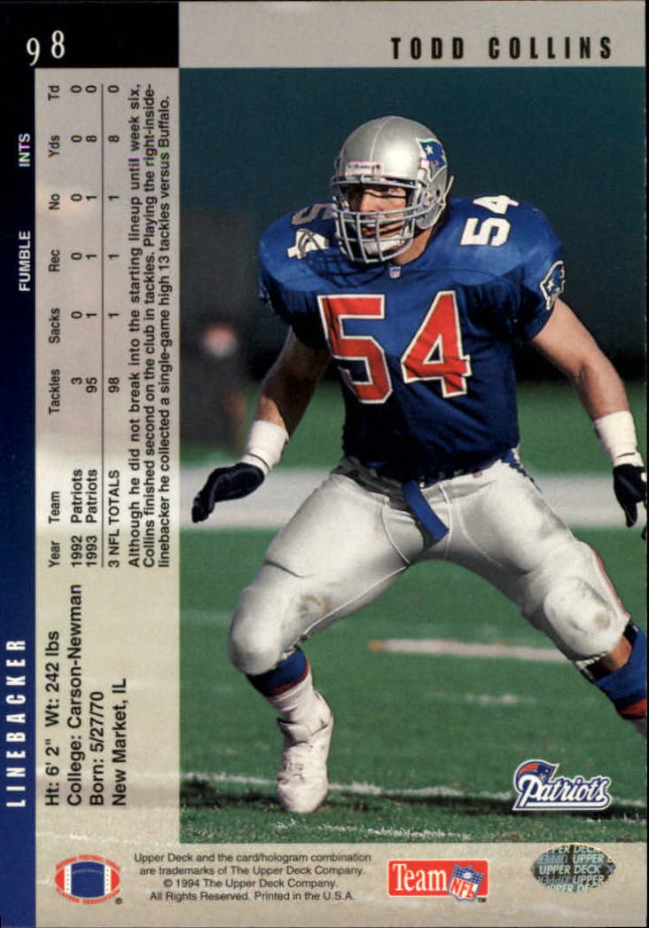 1994 Upper Deck Football "Main Set" Cards #1 to #200 Rookies and Veterans - Picture 197 of 402