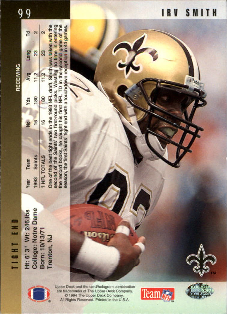 1994 Upper Deck Football "Main Set" Cards #1 to #200 Rookies and Veterans - Picture 199 of 402