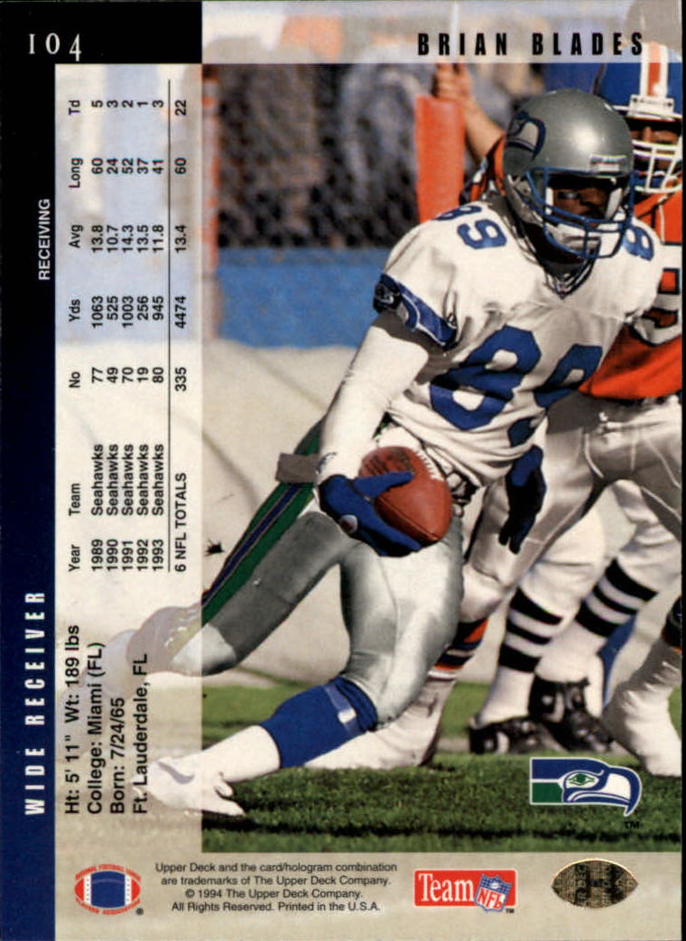1994 Upper Deck Football "Main Set" Cards #1 to #200 Rookies and Veterans - Picture 209 of 402