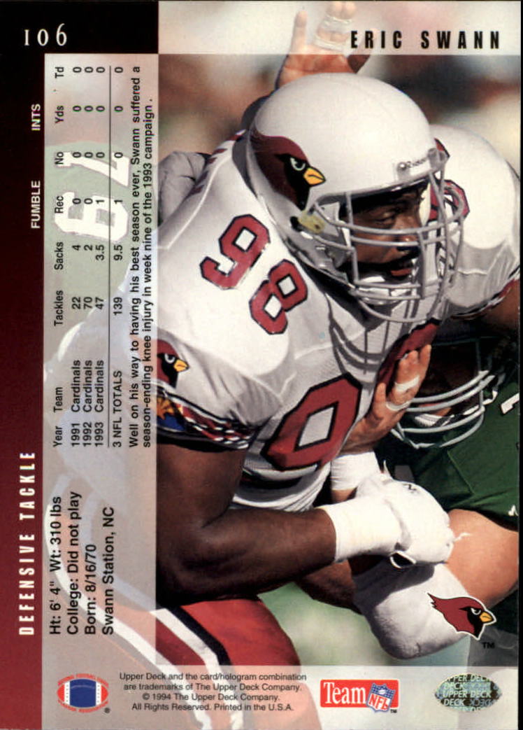 1994 Upper Deck Football "Main Set" Cards #1 to #200 Rookies and Veterans - Picture 213 of 402