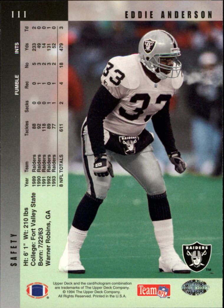 1994 Upper Deck Football "Main Set" Cards #1 to #200 Rookies and Veterans - Picture 223 of 402