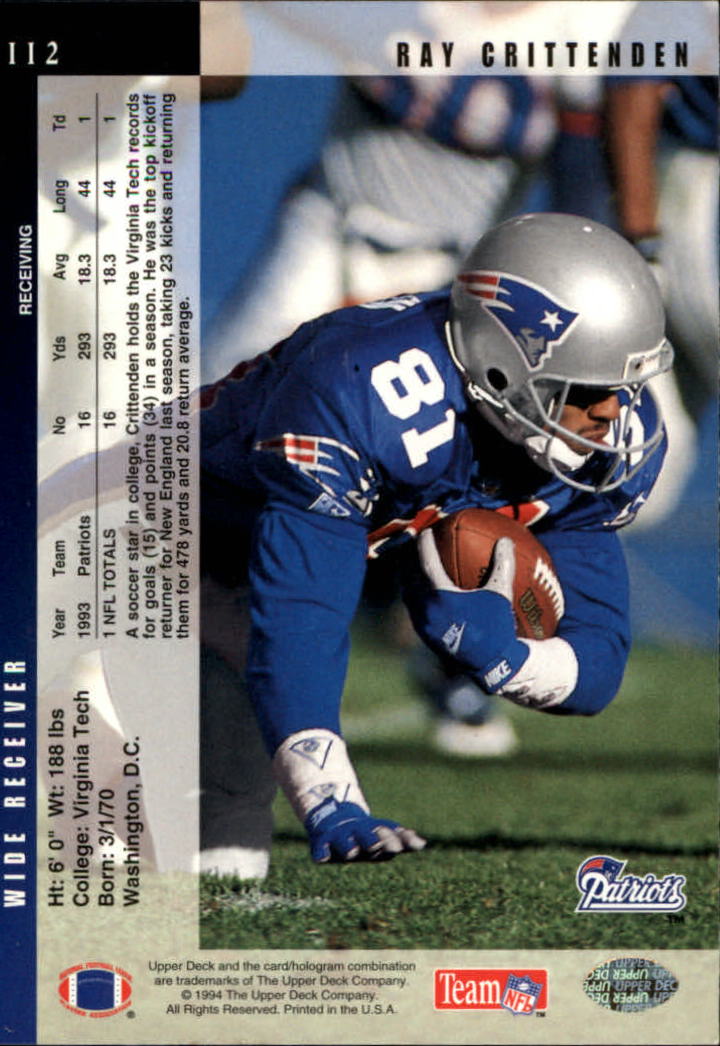 1994 Upper Deck Football "Main Set" Cards #1 to #200 Rookies and Veterans - Picture 225 of 402