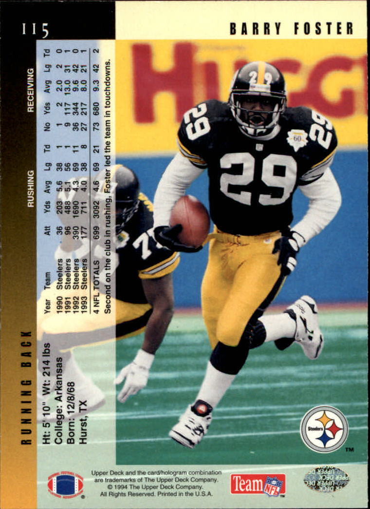 1994 Upper Deck Football "Main Set" Cards #1 to #200 Rookies and Veterans - Picture 231 of 402
