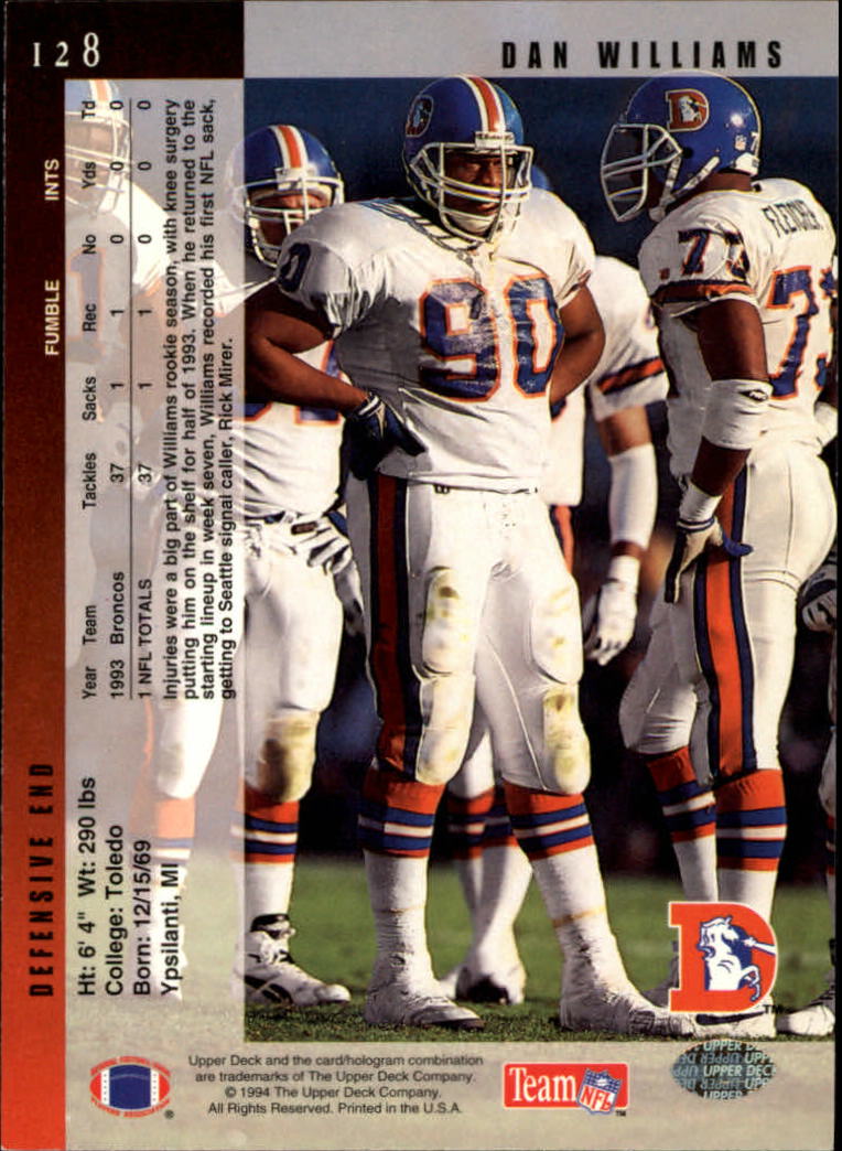 1994 Upper Deck Football "Main Set" Cards #1 to #200 Rookies and Veterans - Picture 257 of 402
