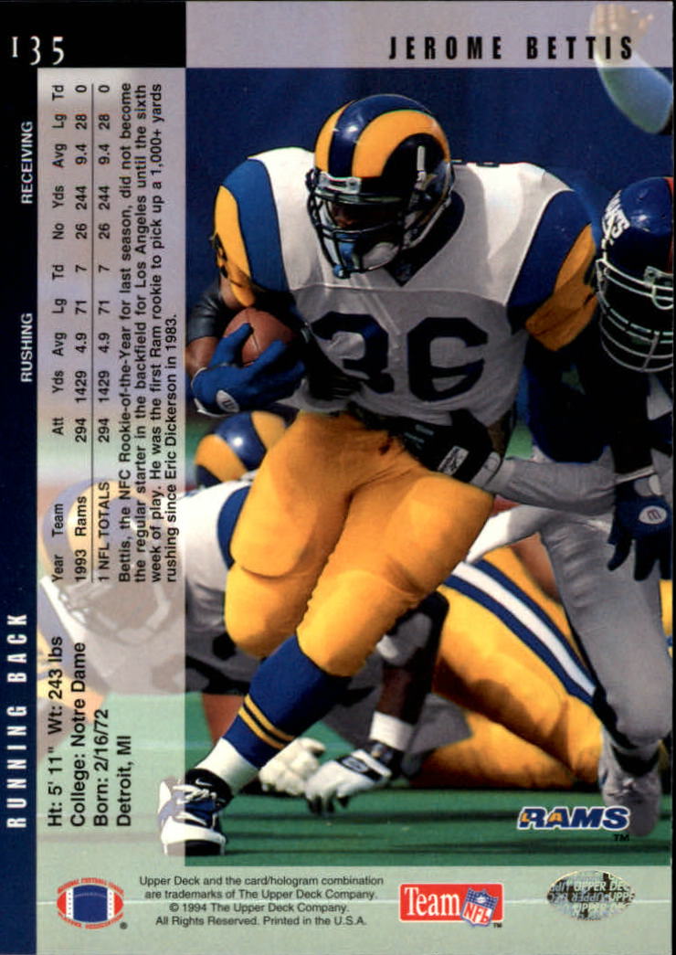 1994 Upper Deck Football "Main Set" Cards #1 to #200 Rookies and Veterans - Picture 271 of 402
