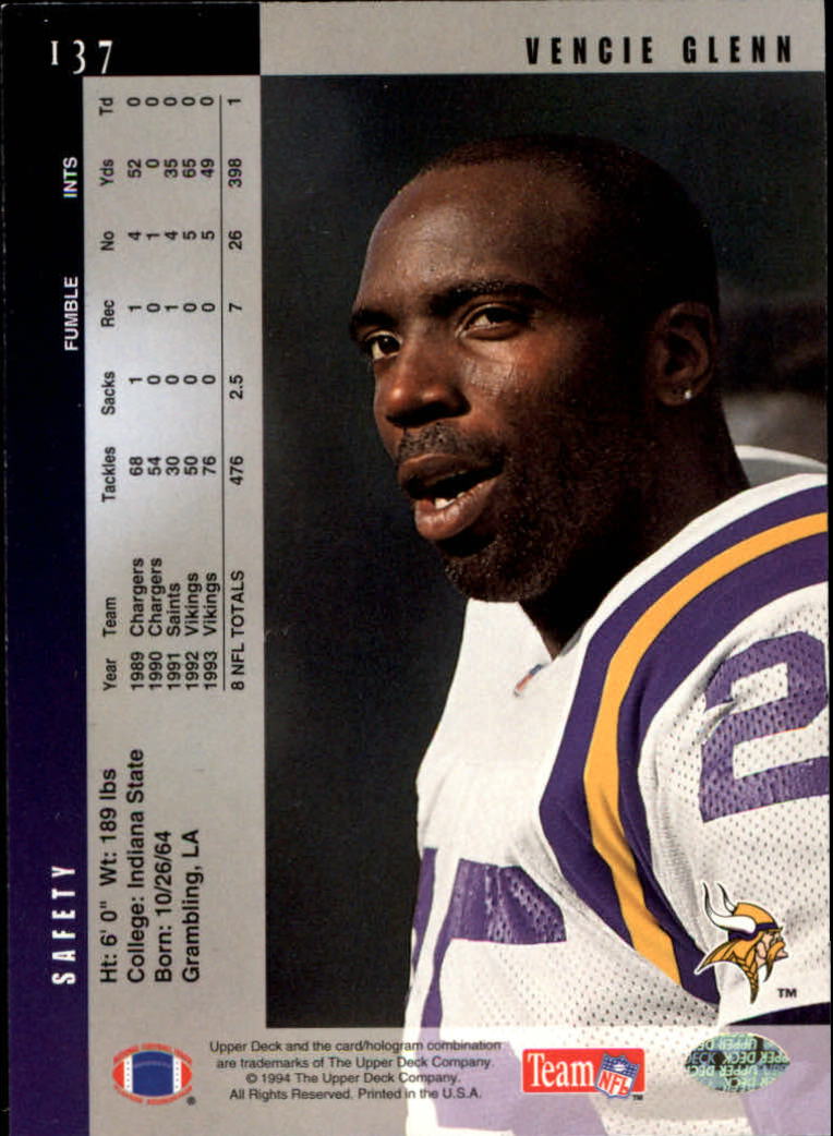 1994 Upper Deck Football "Main Set" Cards #1 to #200 Rookies and Veterans - Picture 275 of 402