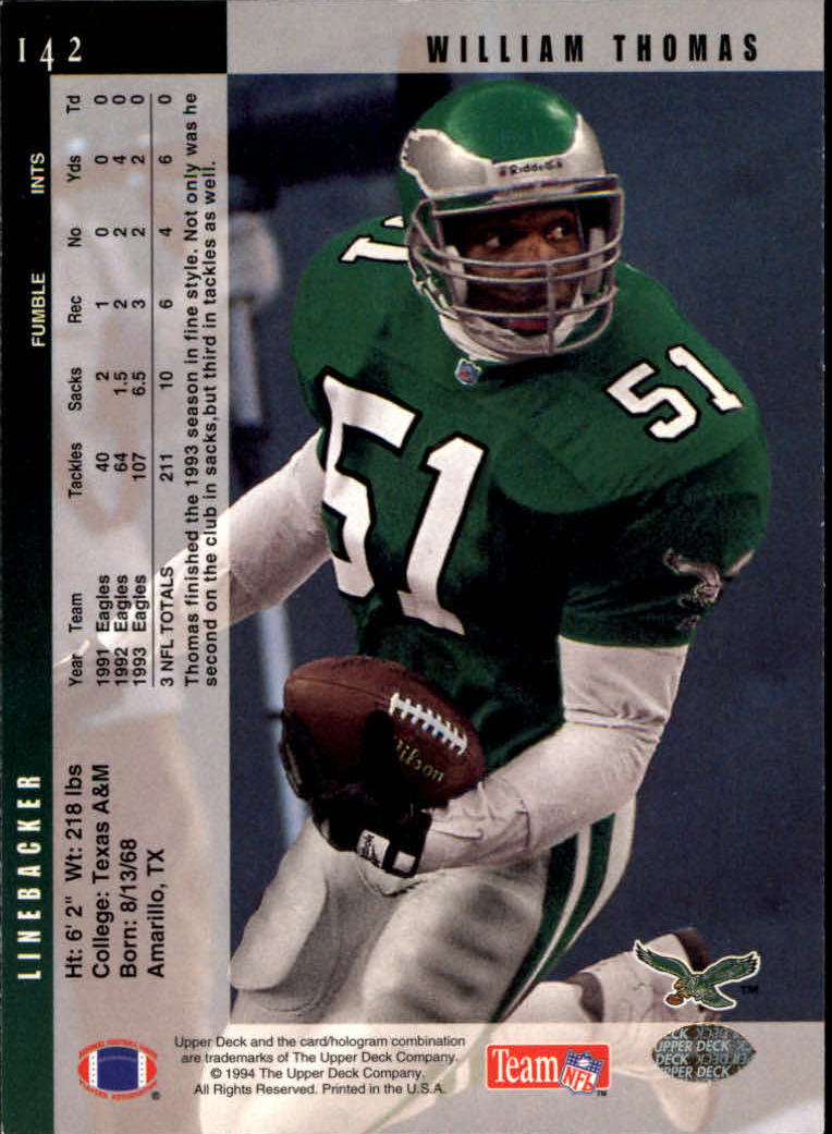 1994 Upper Deck Football "Main Set" Cards #1 to #200 Rookies and Veterans - Picture 285 of 402
