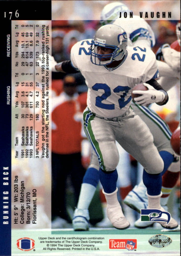 1994 Upper Deck Football "Main Set" Cards #1 to #200 Rookies and Veterans - Picture 354 of 402
