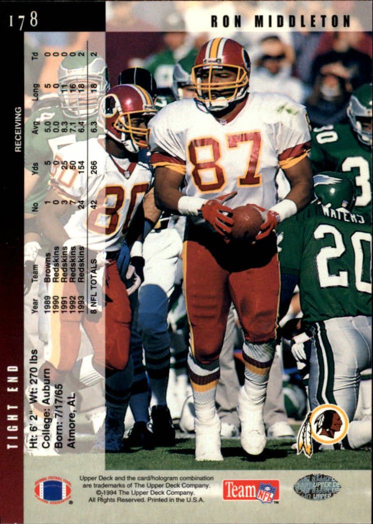 1994 Upper Deck Football "Main Set" Cards #1 to #200 Rookies and Veterans - Picture 358 of 402