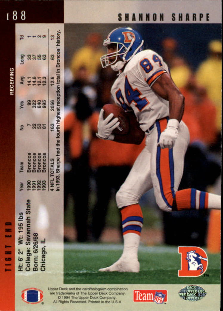 1994 Upper Deck Football "Main Set" Cards #1 to #200 Rookies and Veterans - Picture 378 of 402