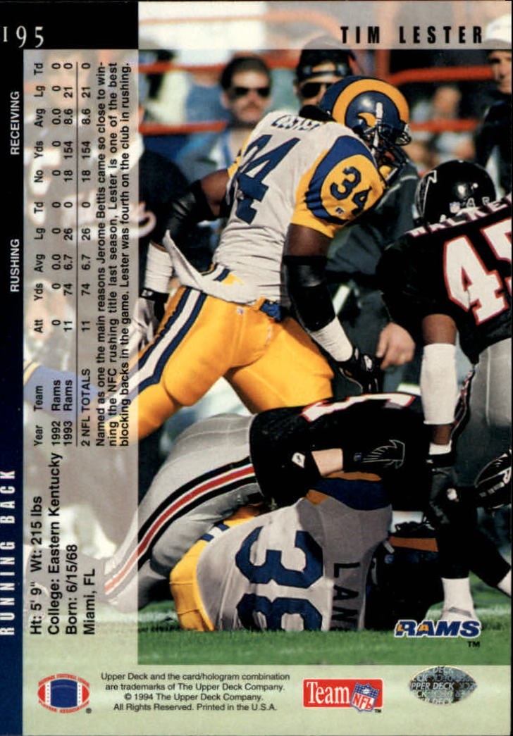 1994 Upper Deck Football "Main Set" Cards #1 to #200 Rookies and Veterans - Picture 392 of 402