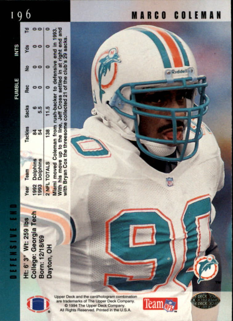 1994 Upper Deck Football "Main Set" Cards #1 to #200 Rookies and Veterans - Picture 394 of 402