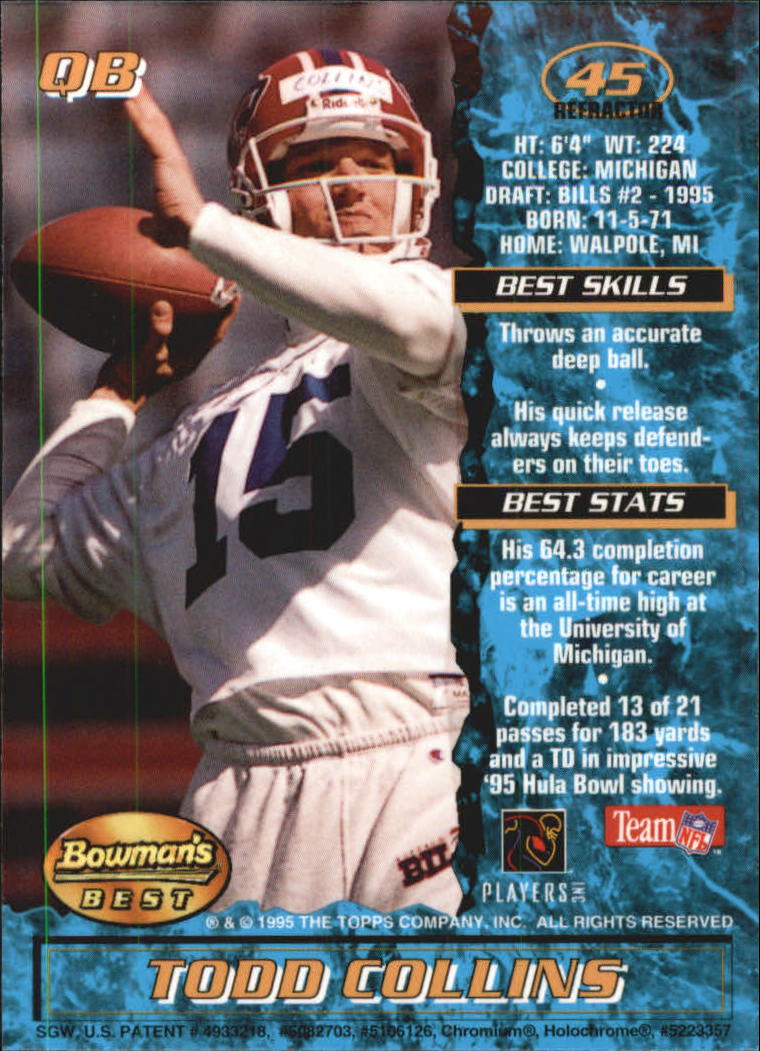 1995 Bowman's Best Football Main Set, Inserts and Refractors Cards - Picture 101 of 111