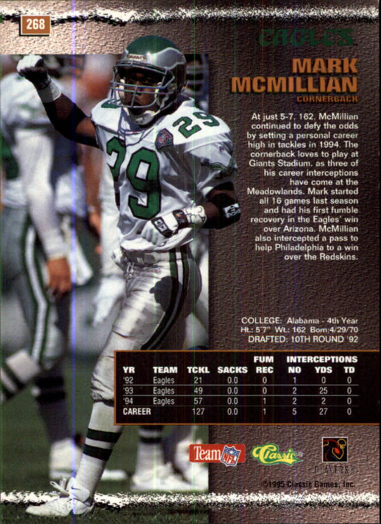 Philadelphia Eagles Mark McMillian Autographed 8 x 10 - Carls