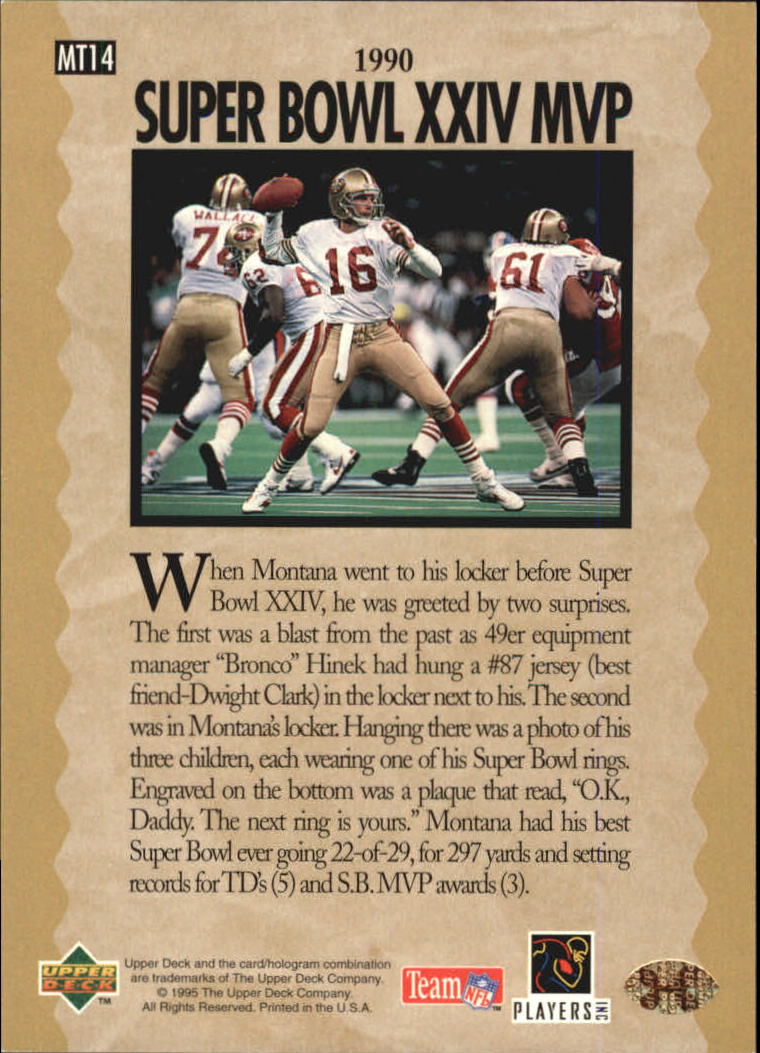 "Tarjetas de inserción de fútbol ""Joe Montana Trilogy"" de Upper Deck Upper - Imagen 29 de 47