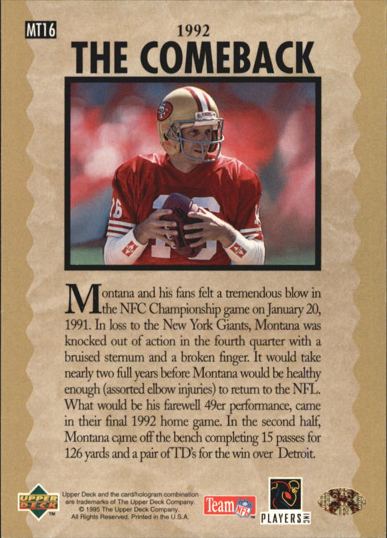 "Tarjetas de inserción de fútbol ""Joe Montana Trilogy"" de Upper Deck Upper - Imagen 33 de 47