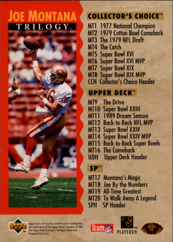 "Tarjetas de inserción de fútbol ""Joe Montana Trilogy"" de Upper Deck Upper - Imagen 45 de 47